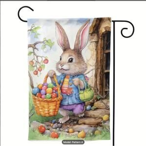 Happy Easter Garden Flag Polyester Double-Sided Bunny Rabbit w/eggs 12”x18”